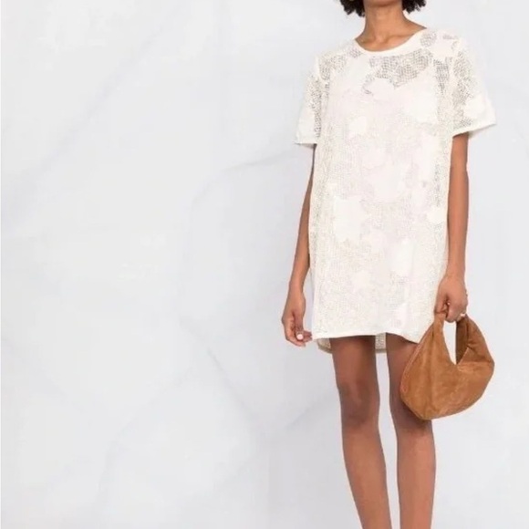 Rag And Bone Alexa Cream Crochet Lace Short Sleeve Mesh Dress Size Large AS-IS - Picture 1 of 7